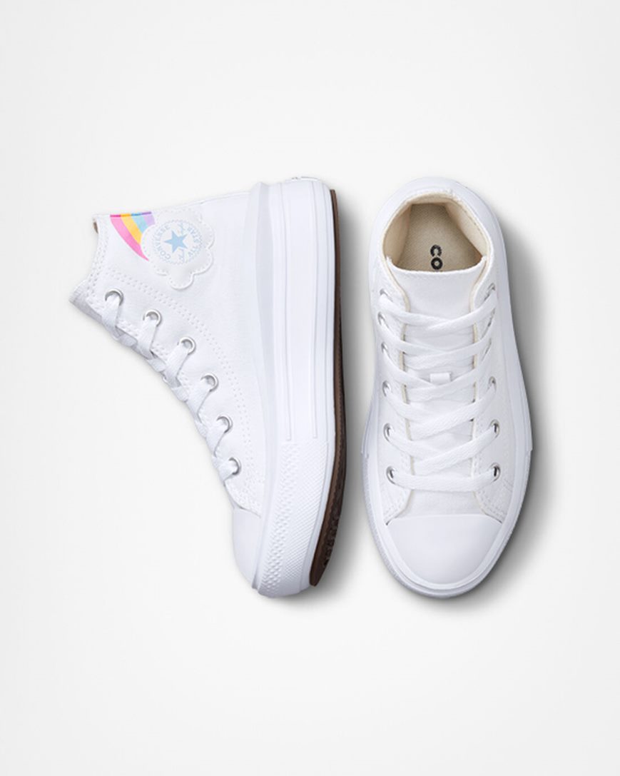 Sapatos Plataforma Converse Chuck Taylor All Star Move Rainbow Cloud Cano Alto Menina Branco Azuis Rosa | PT I01T395